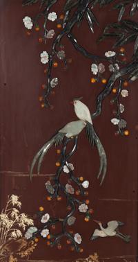 A Chinese Hardstone-Inlaid Six-Panel Floor Screen