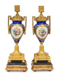 A Pair of Sèvres Style Porcelain and Gilt-Bronze Mounted Cassolettes