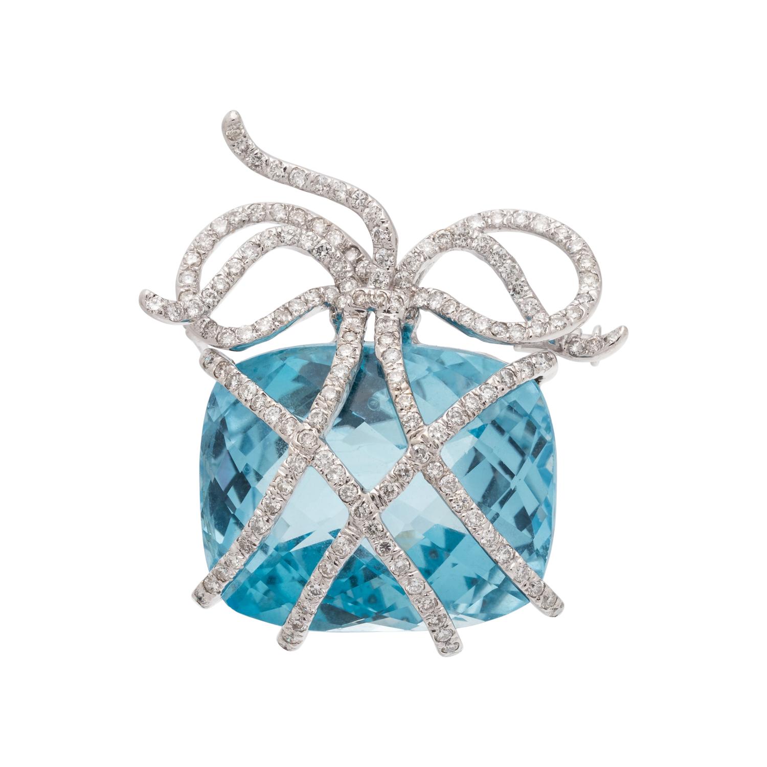 BLUE TOPAZ AND DIAMOND BROOCH