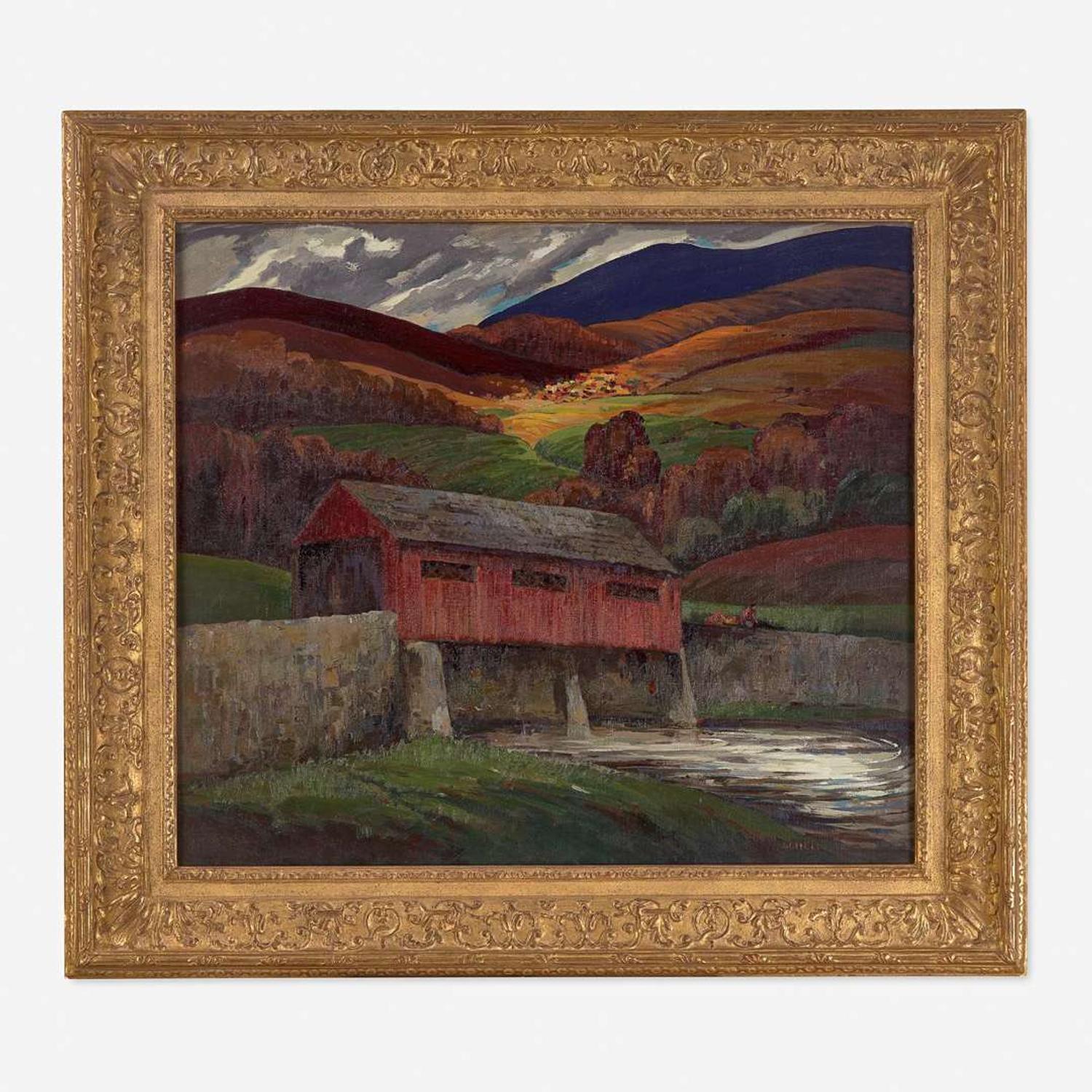 Susan Gertrude Schell (American, 1891-1970) Covered Bridge in Fall Landscape