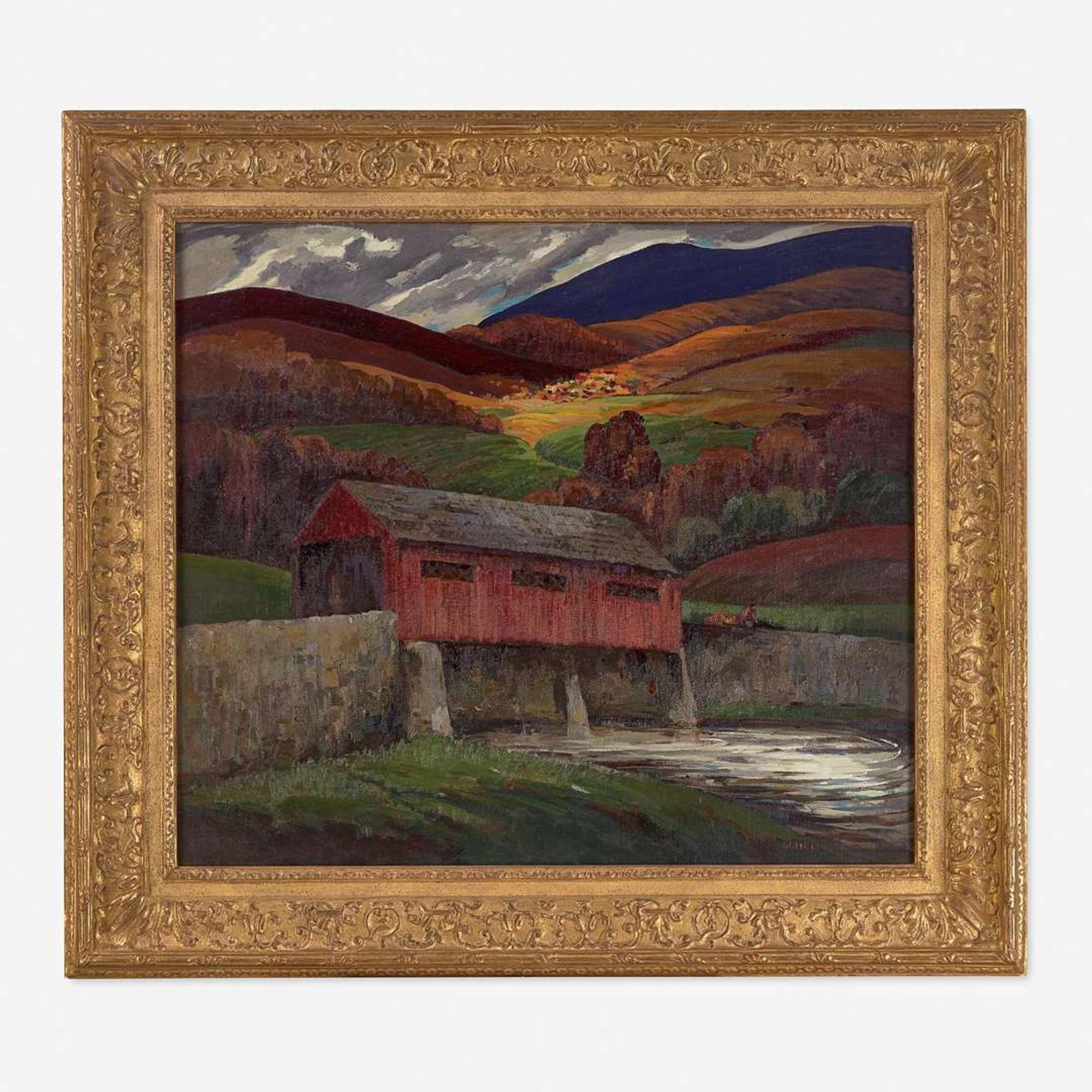 Susan Gertrude Schell (American, 1891-1970) Covered Bridge in Fall Landscape