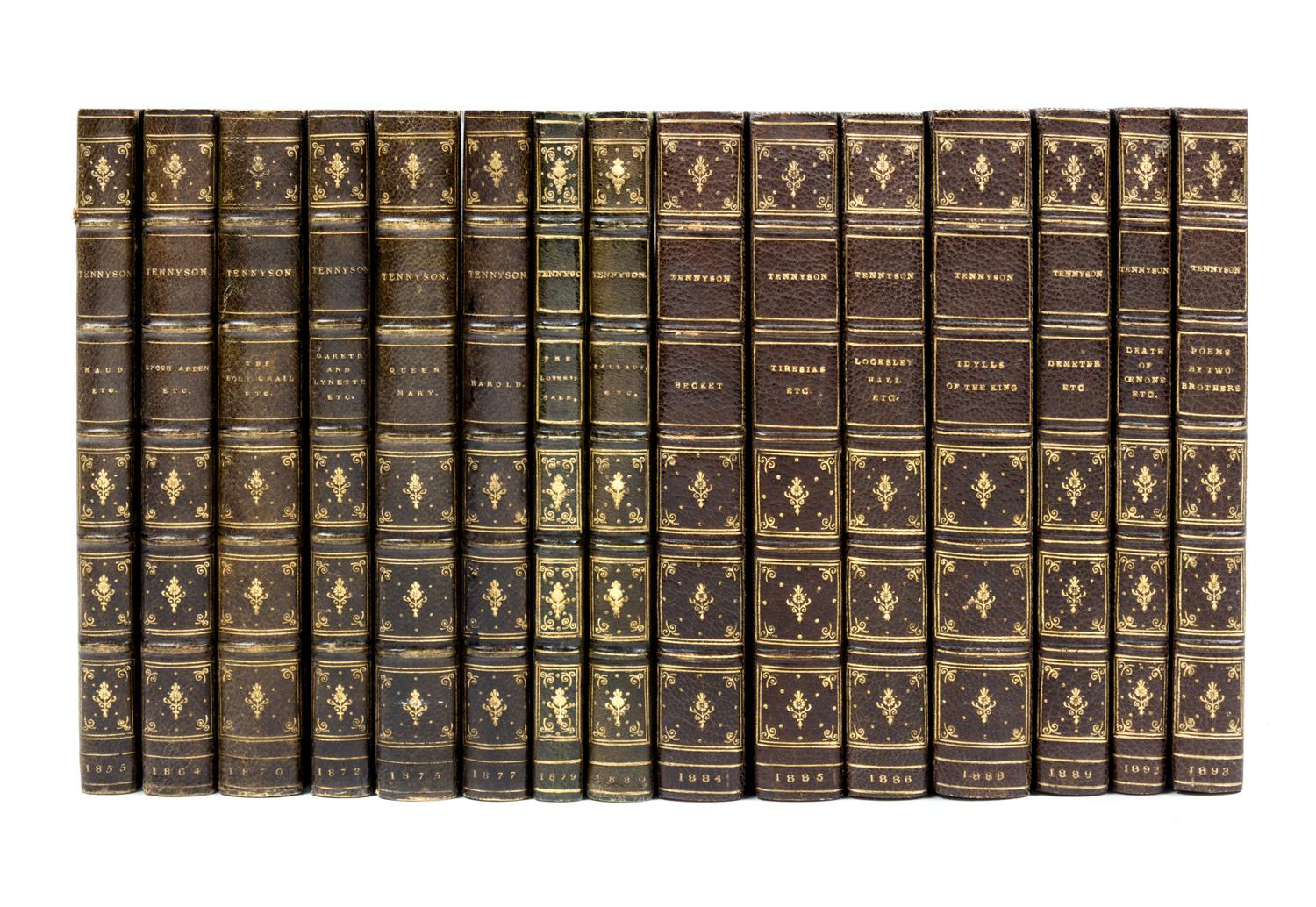 TENNYSON, ALFRED. A set of 15 uniformly-bound works by Mansell, mostly first editions (1855-1893).