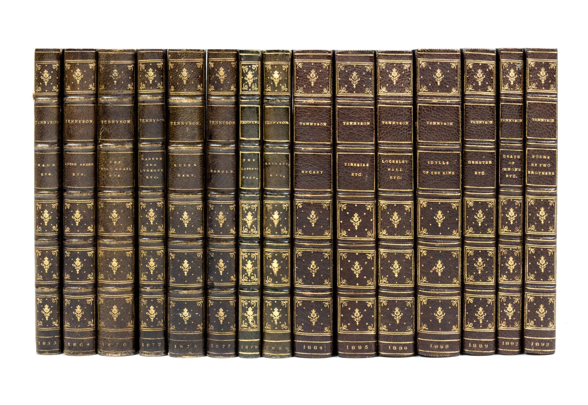 TENNYSON, ALFRED. A set of 15 uniformly-bound works by Mansell, mostly first editions (1855-1893).