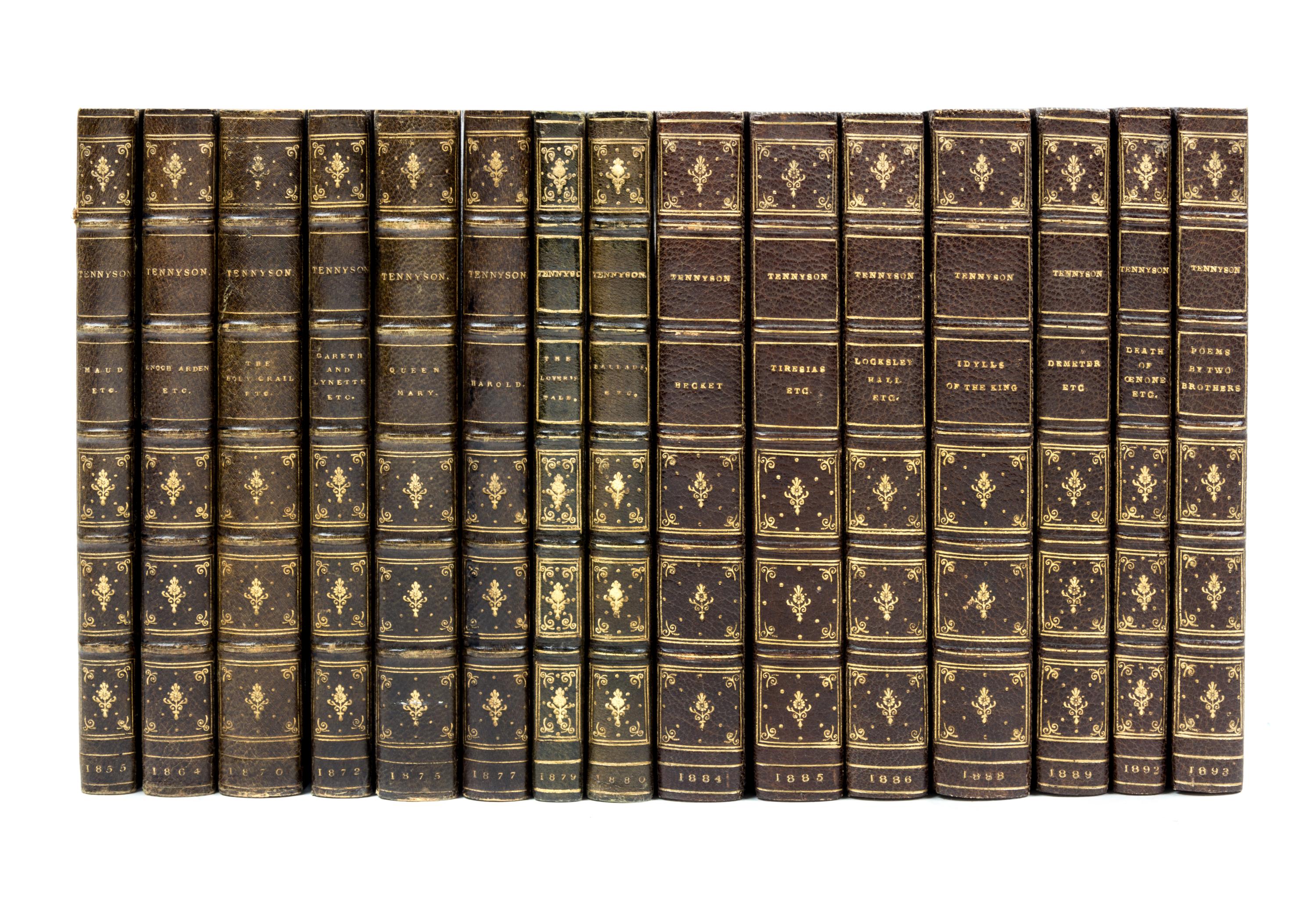 TENNYSON, ALFRED. A set of 15 uniformly-bound works by Mansell, mostly first editions (1855-1893).