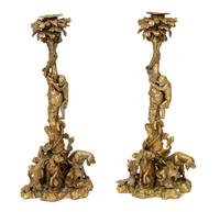 A Pair of Regency Gilt Bronze Candlesticks Height 14 inches. — 19TH CENTURY