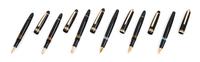 A Group of Six Montblanc Meisterstuck Fountain Pens Length of longest 5 1/8 inches.