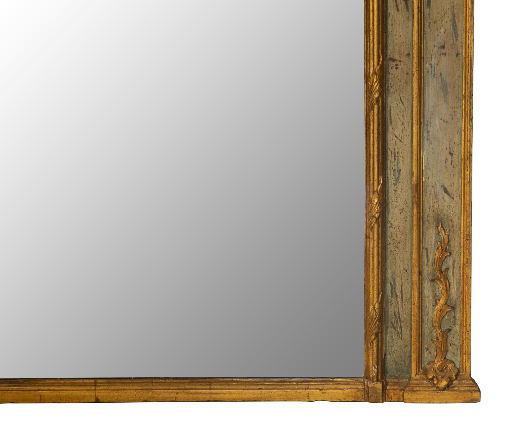 A Louis XV Style Painted and Parcel Gilt Trumeau Mirror