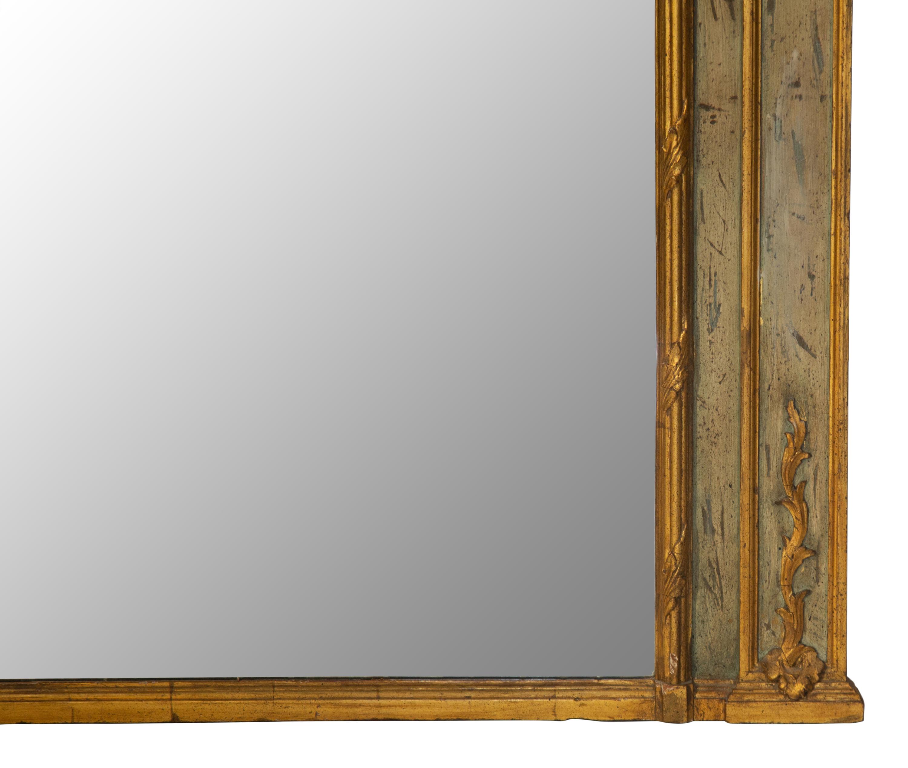 A Louis XV Style Painted and Parcel Gilt Trumeau Mirror
