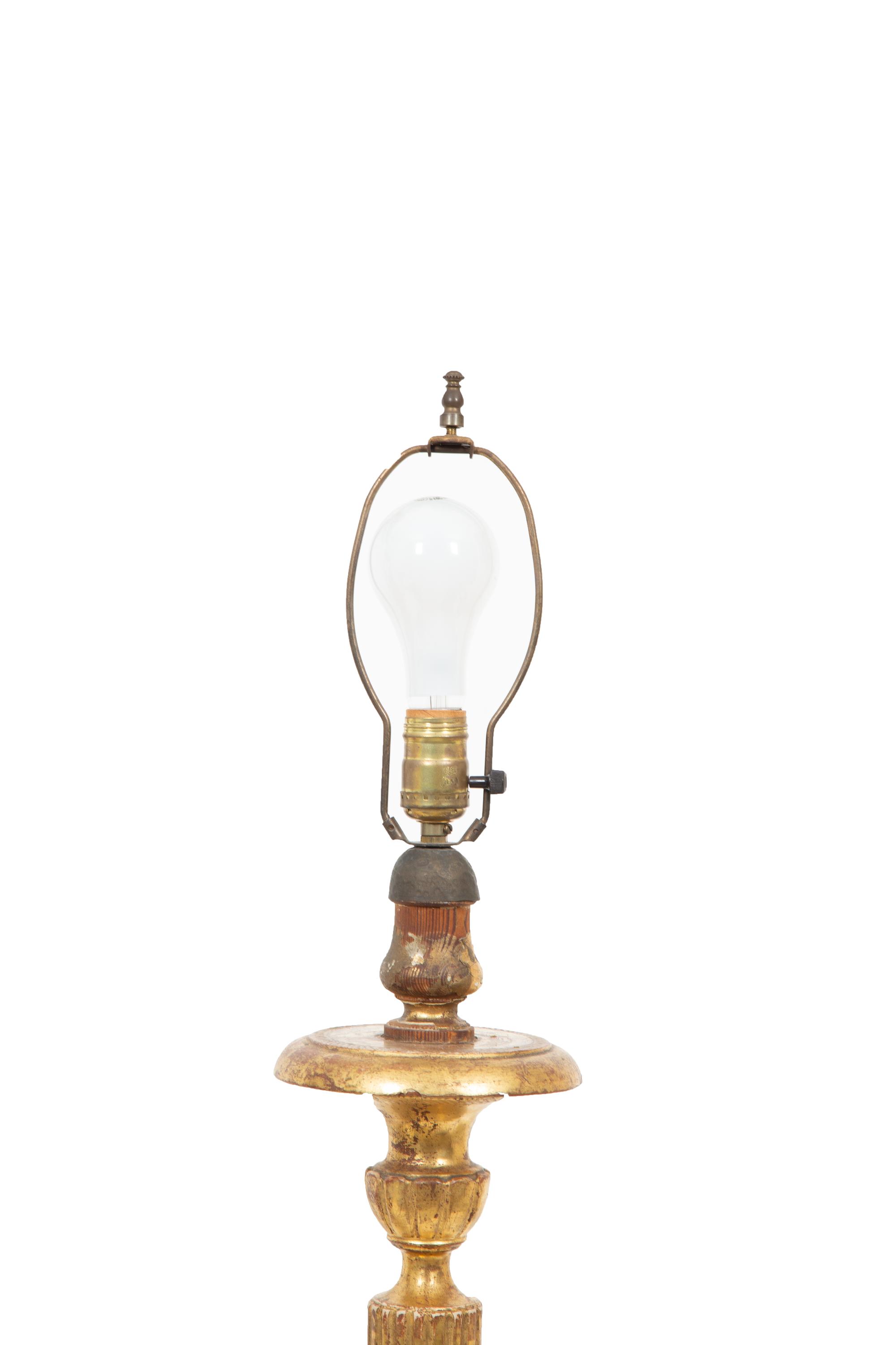 A Pair of Italian Giltwood Pricket Sticks Mounted as Lamps