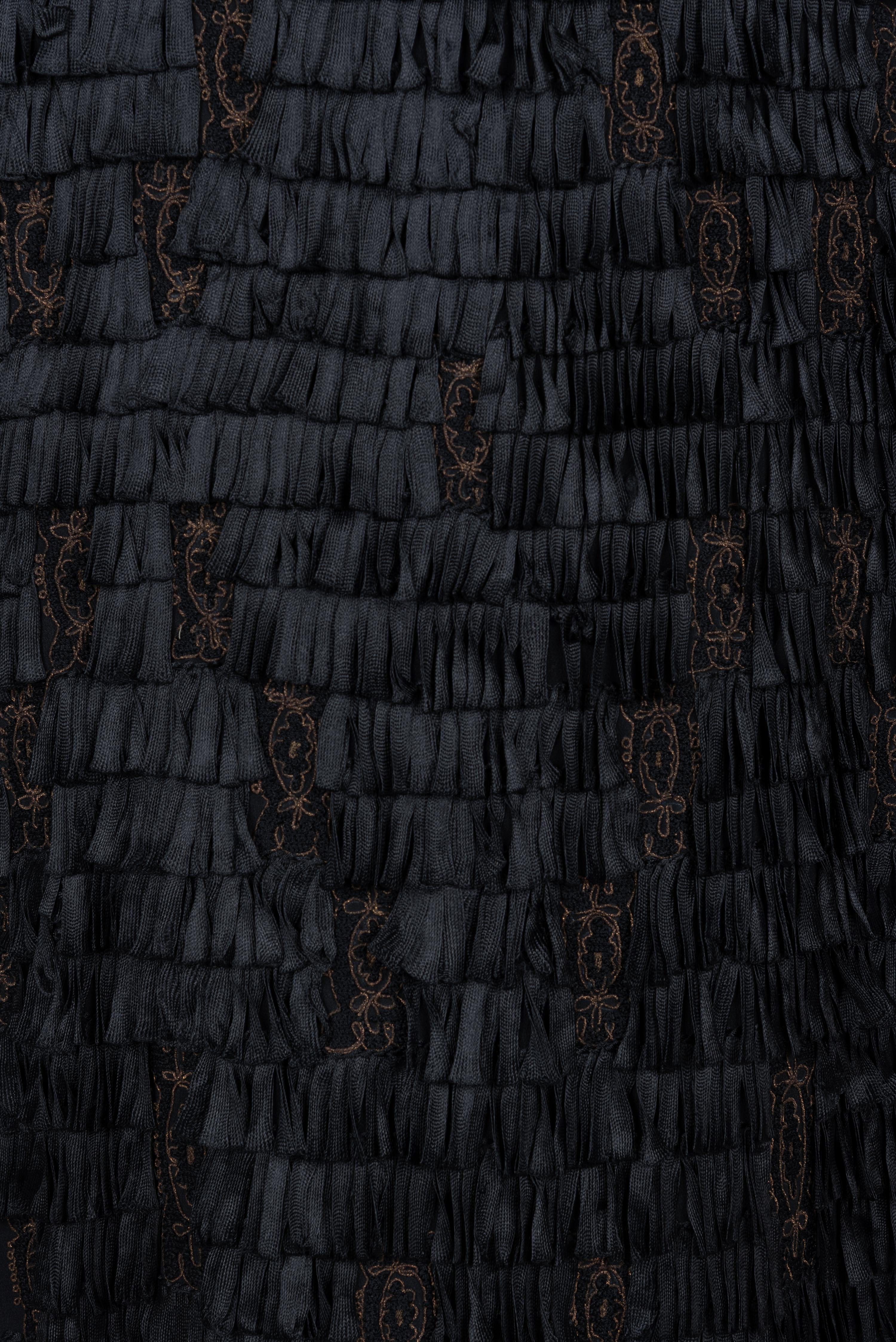 Unlabeled Black Coat with Ruffles, 1910-30s