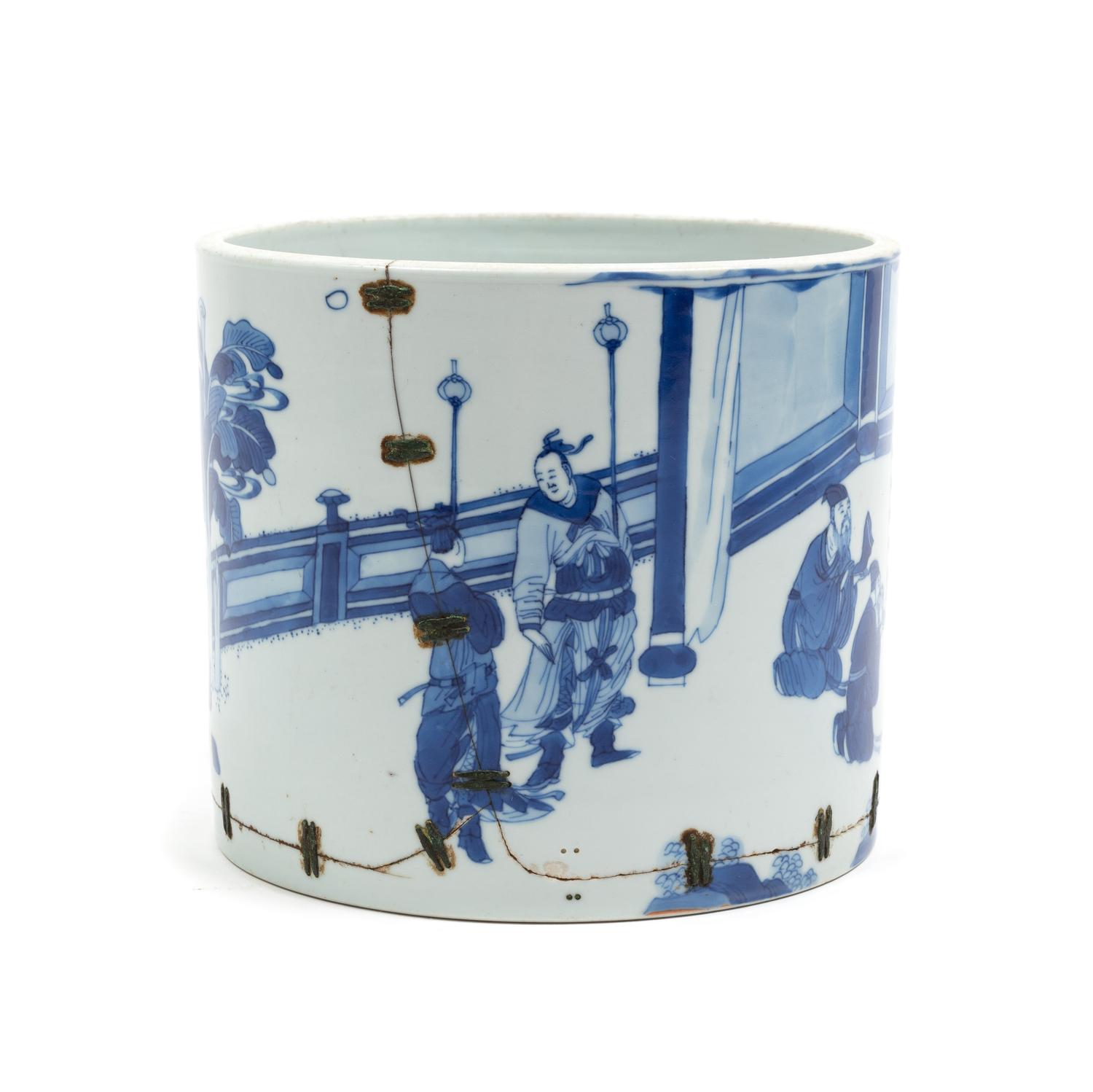 A Chinese Blue and White Porcelain Brushpot, Bitong Height 6 inches. — KANGXI PERIOD (1662-1722)