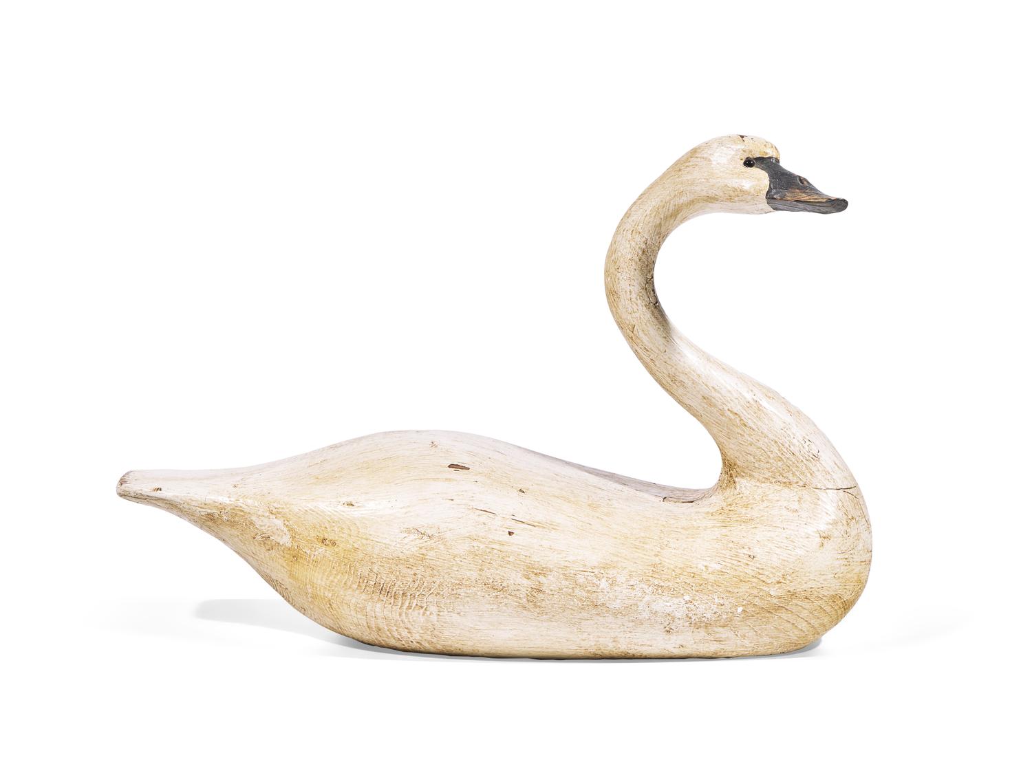 A Carved and Painted Wood Swan Figure