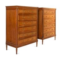A Pair of Louis XVI Style Walnut Chests-of-Drawers