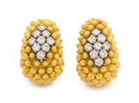 A Pair of 18 Karat Yellow Gold and Diamond Earclips, Italian, 13.90 dwts.