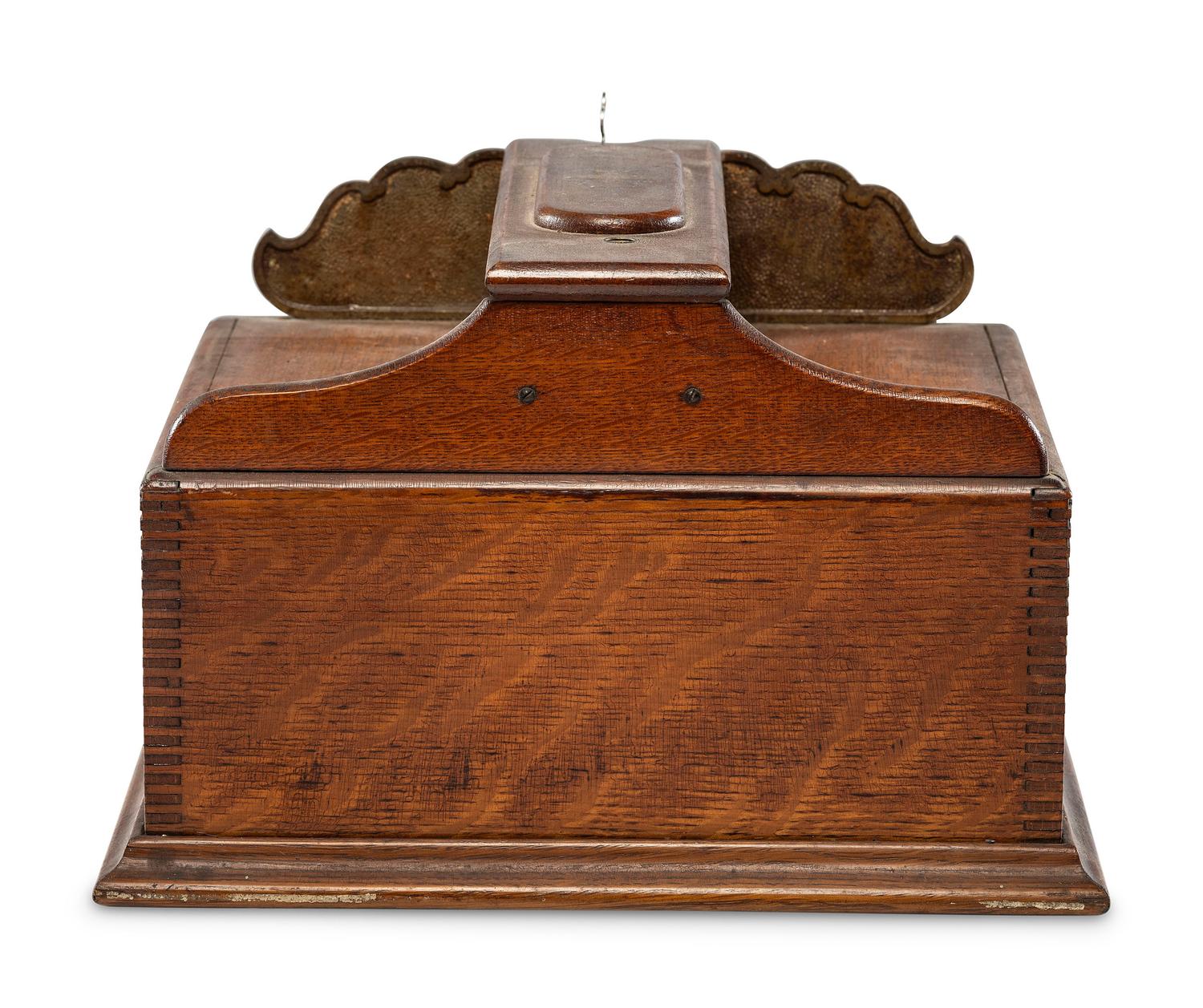 A Monitor Paint Decorated Oak and Cast Iron Coin-Operated Barbershop Cash Register