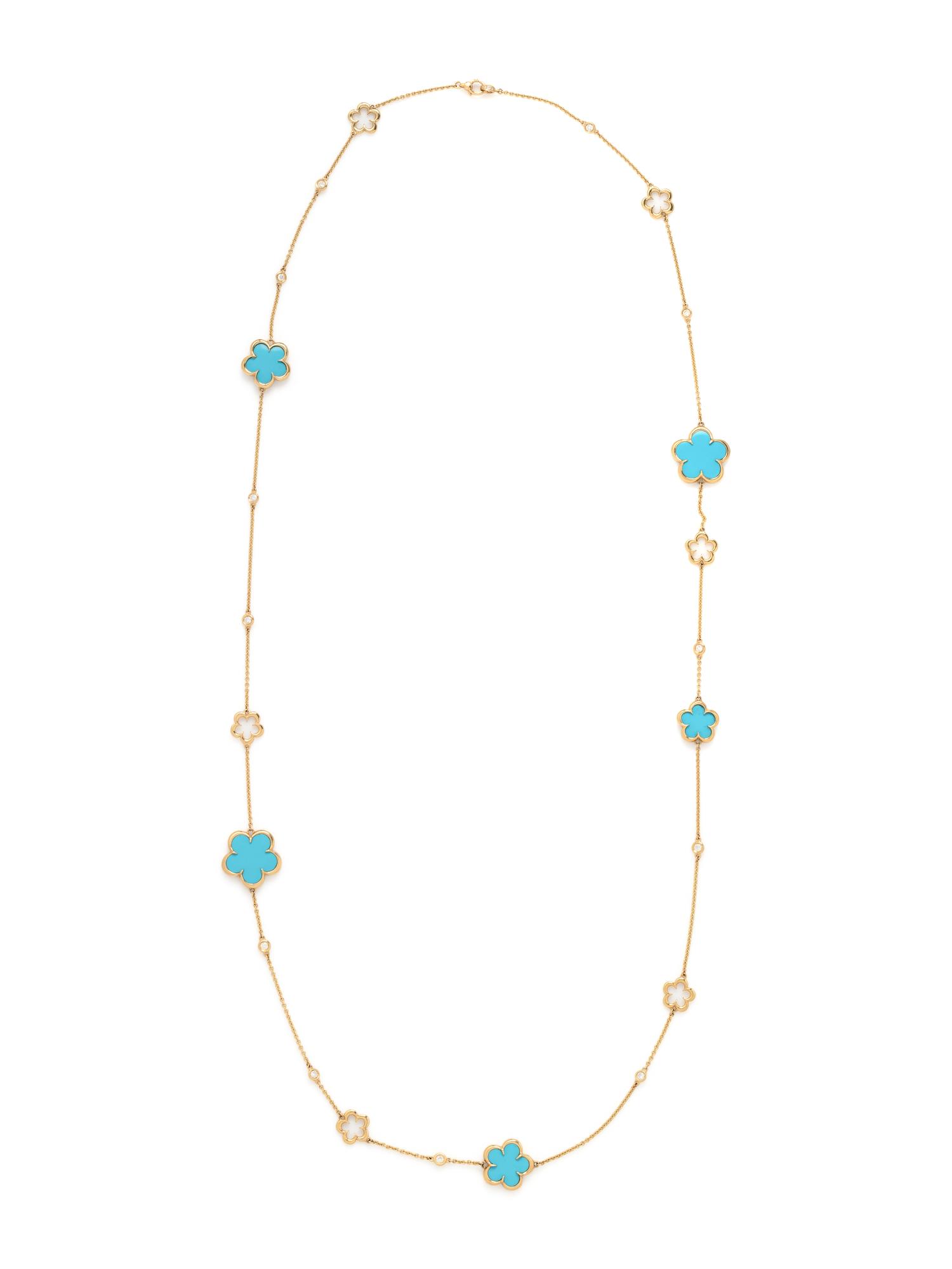 ASPERY & GULDAG, YELLOW GOLD, RECONSTITUTED TURQUOISE AND DIAMOND NECKLACE