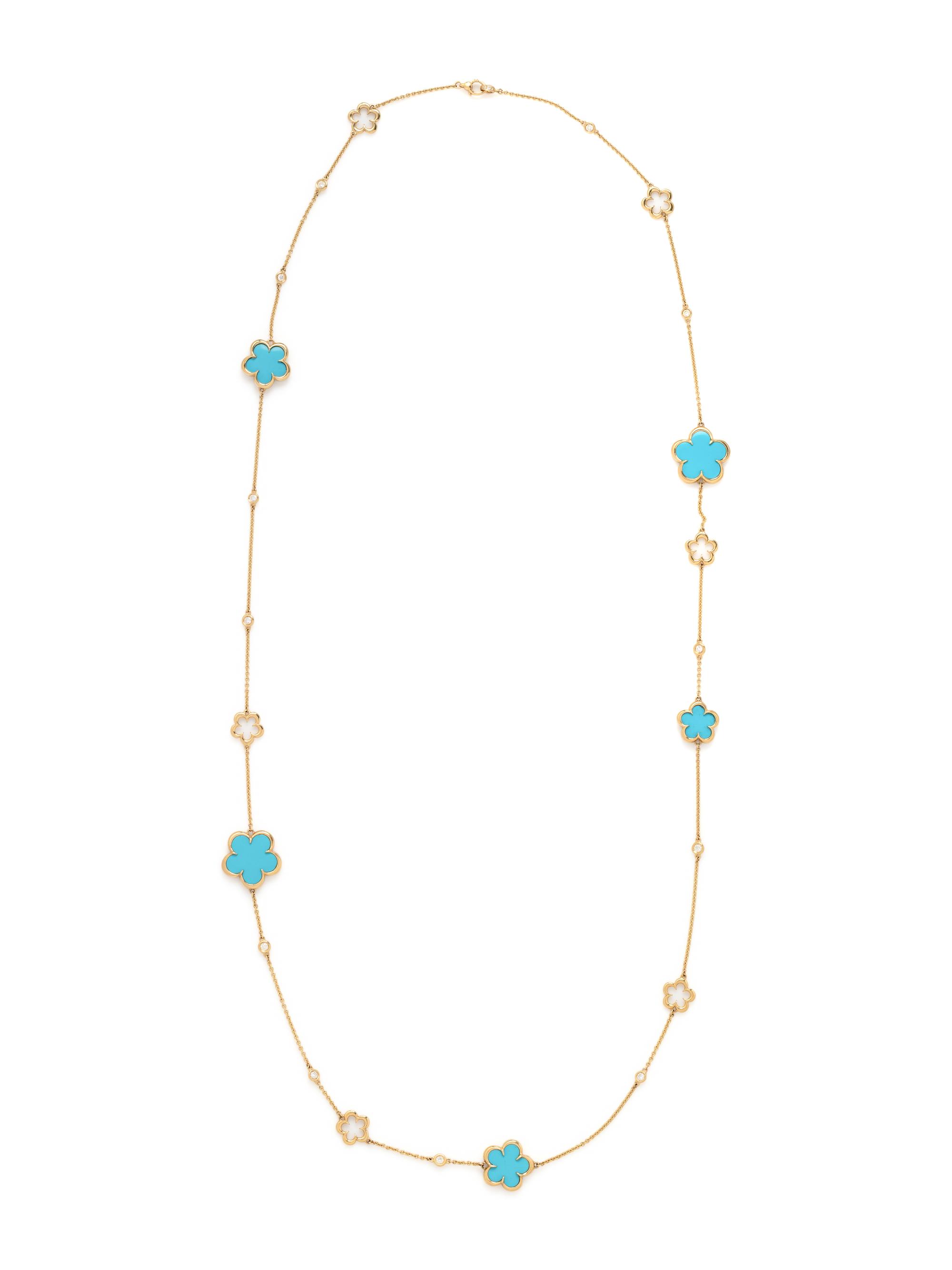 ASPERY & GULDAG, YELLOW GOLD, RECONSTITUTED TURQUOISE AND DIAMOND NECKLACE