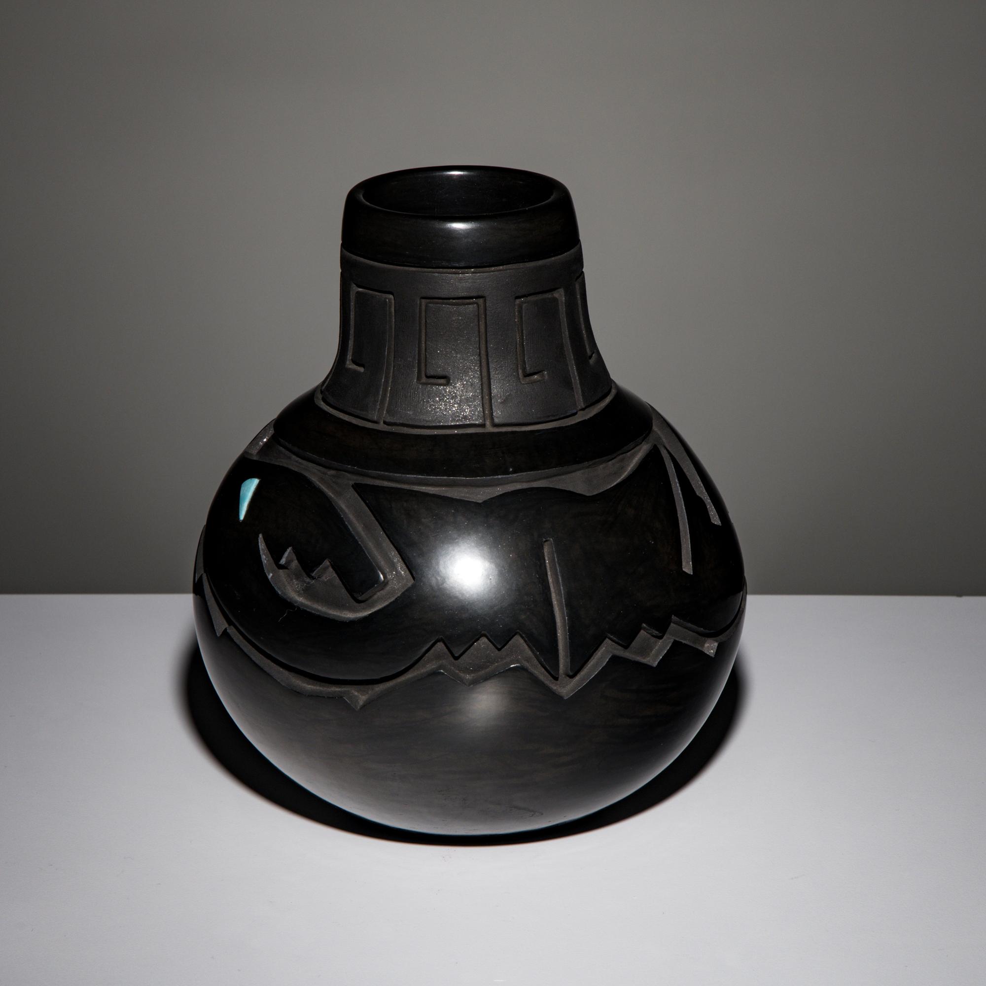 Melony Gutierrez (Santa Clara, 20th century) — Blackware Pottery Jar, with Turquoise