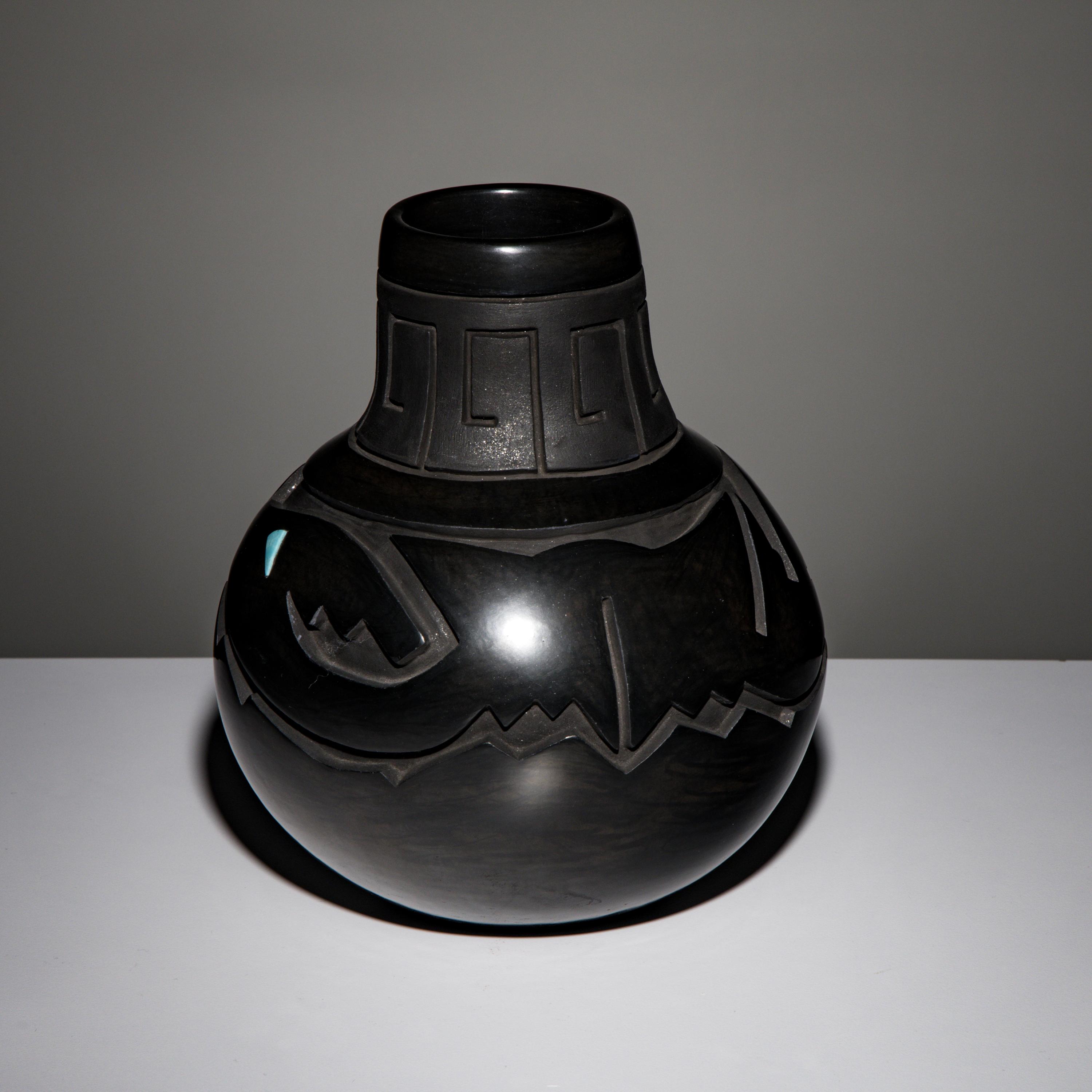 Melony Gutierrez (Santa Clara, 20th century) — Blackware Pottery Jar, with Turquoise