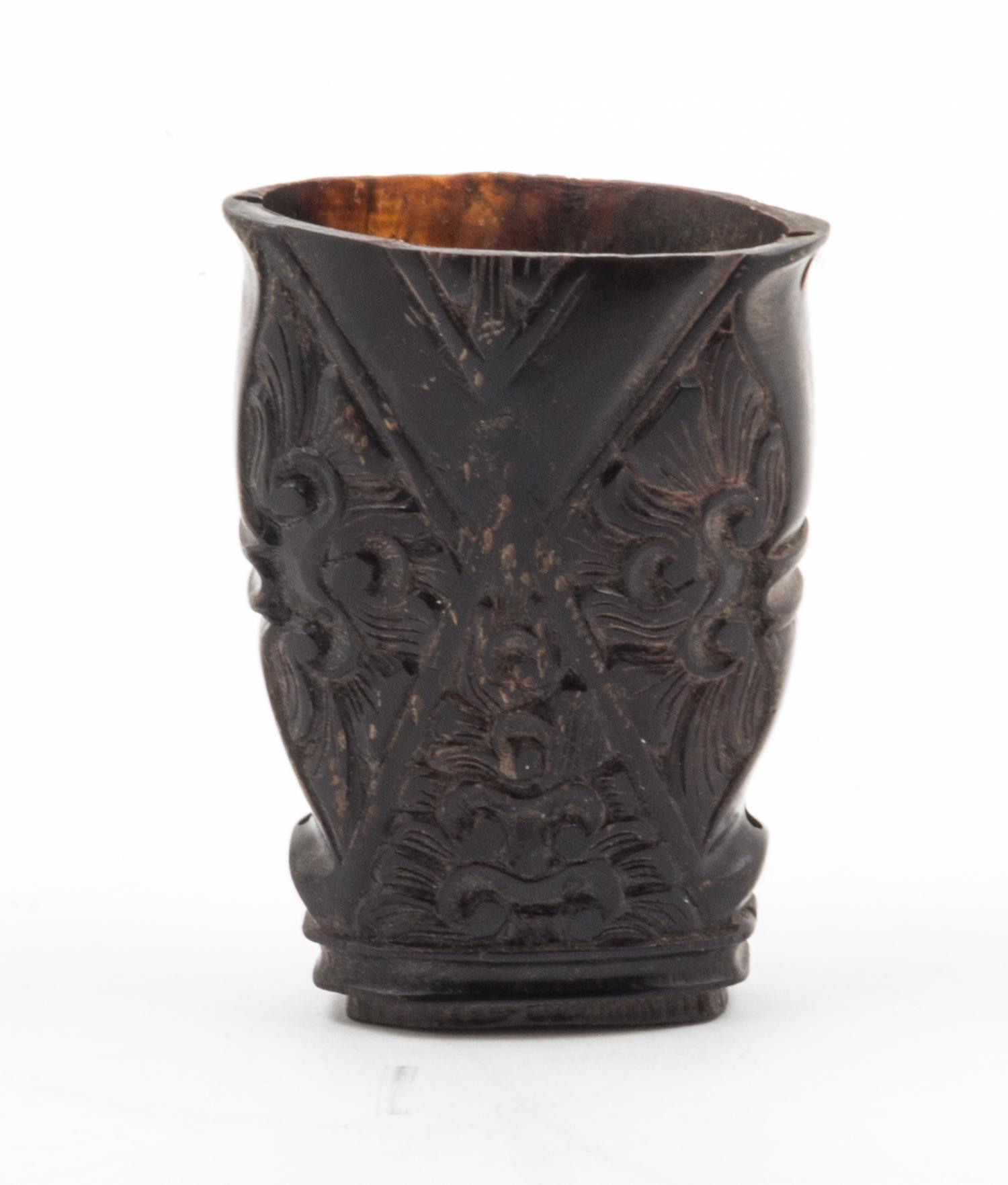 A Carved Horn Vessel Height 3 3/4 inches.