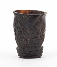 A Carved Horn Vessel Height 3 3/4 inches.