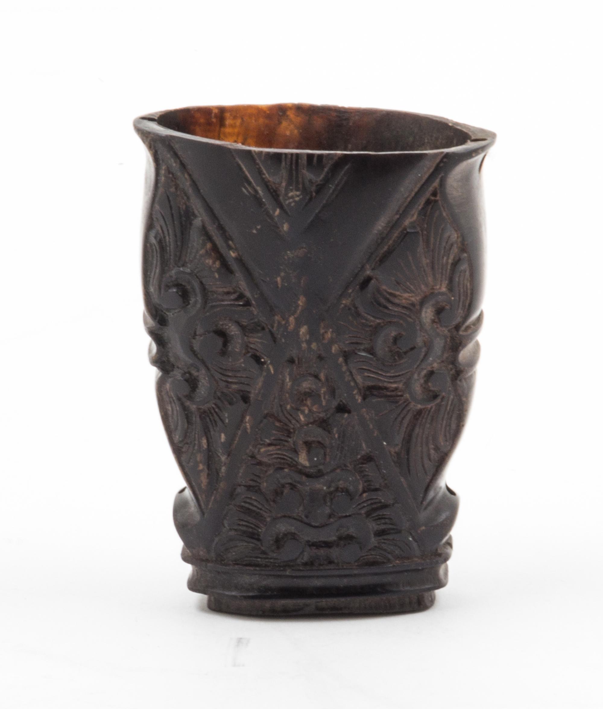 A Carved Horn Vessel Height 3 3/4 inches.