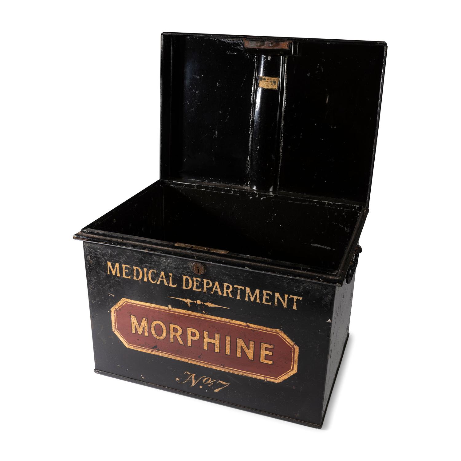 A Painted Tin Morphine Storage Box