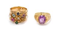 A Collection of 18 Karat Yellow Gold and Multigem Rings, 7.80 dwts.