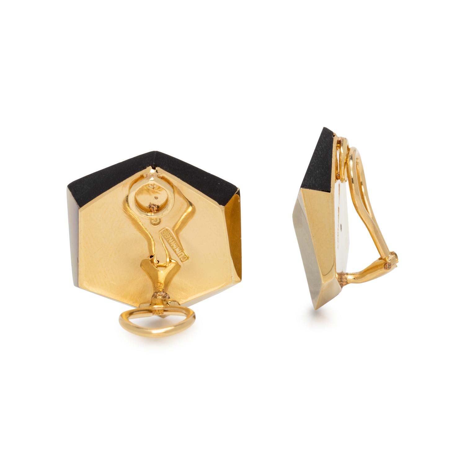 TIFFANY & CO., ANGELA CUMMINGS, YELLOW GOLD, ONYX AND MOTHER-OF-PEARL EARCLIPS
