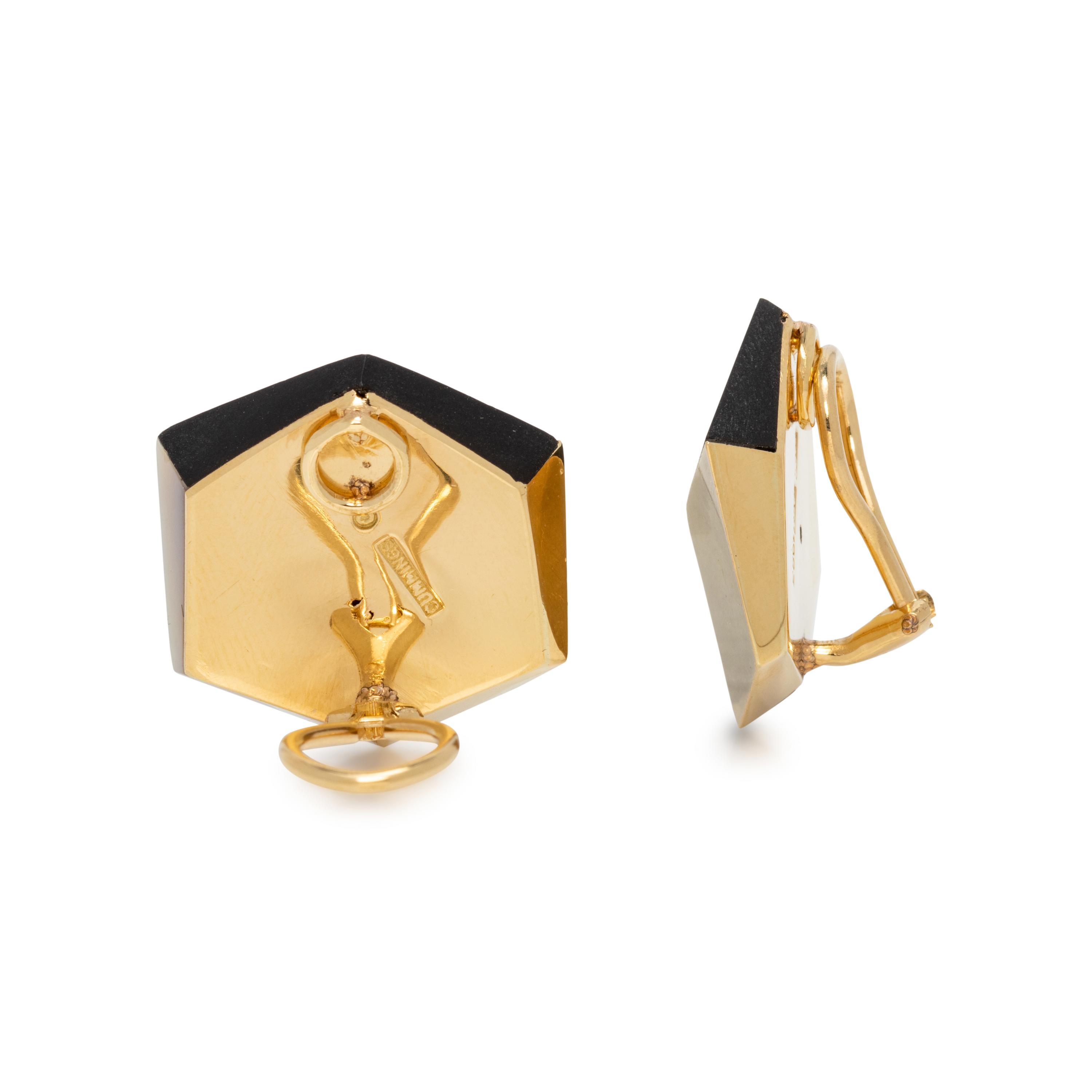 TIFFANY & CO., ANGELA CUMMINGS, YELLOW GOLD, ONYX AND MOTHER-OF-PEARL EARCLIPS