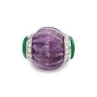 DAVID WEBB, AMETHYST, DIAMOND AND ENAMEL RING