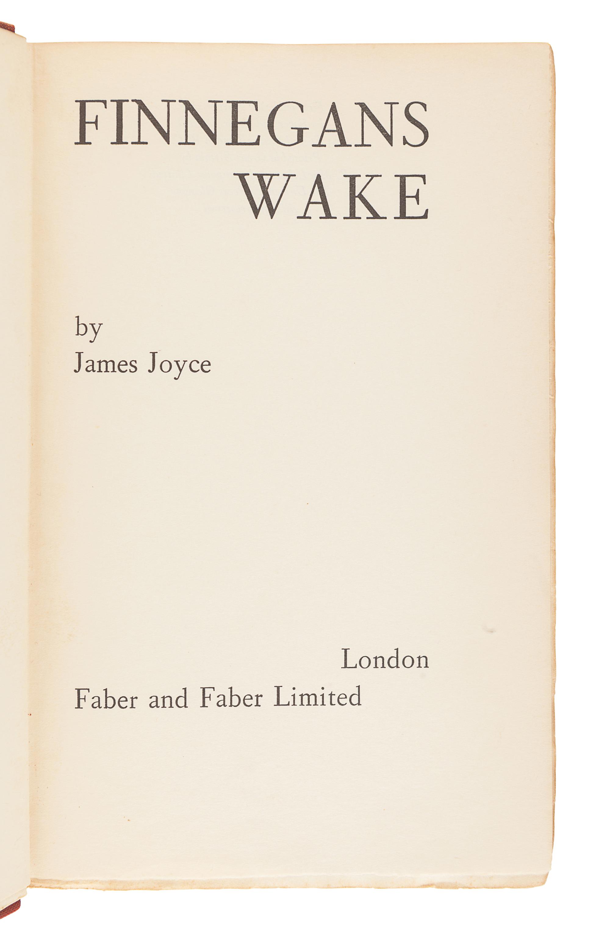 JOYCE, James (1882-1941). Finnegans Wake . London: Faber and Faber, 1939.