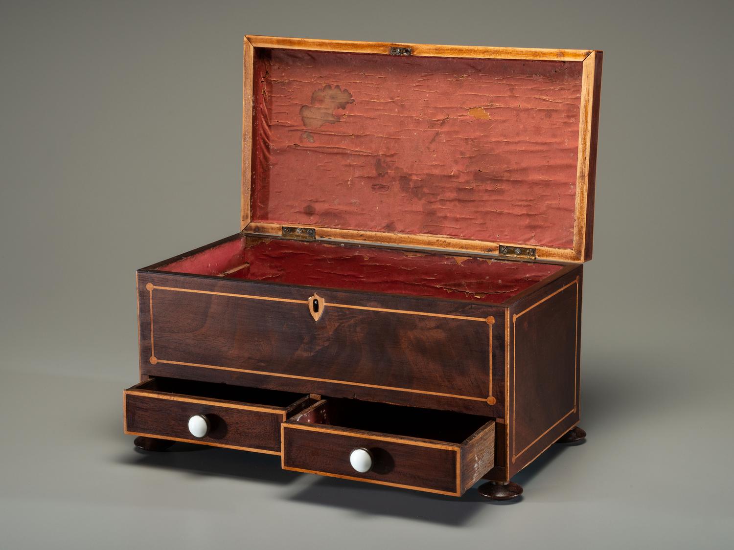 An Inlaid Mahogany Two-Drawer Dresser or Jewelry Box