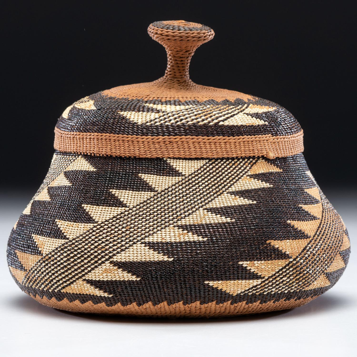 Elizabeth Hickox (Wiyot, 1872-1947) Attributed, Polychrome Lidded Basket
