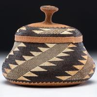 Elizabeth Hickox (Wiyot, 1872-1947) Attributed, Polychrome Lidded Basket