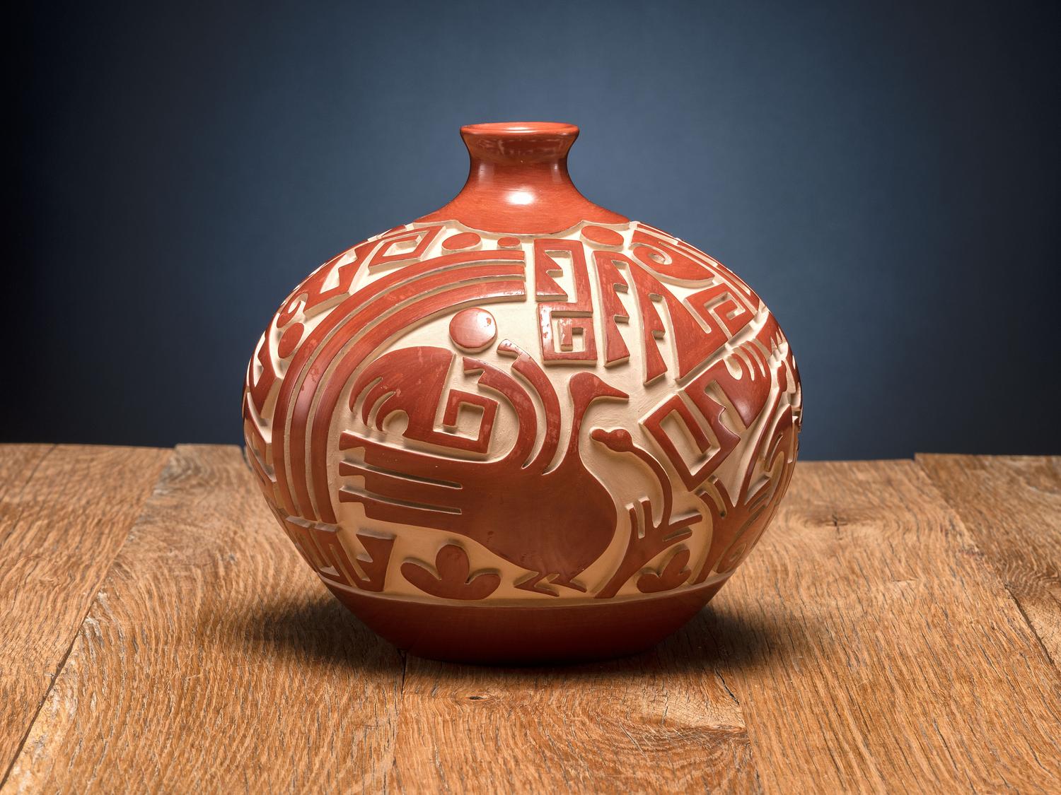 Carved Redware Pottery Jar