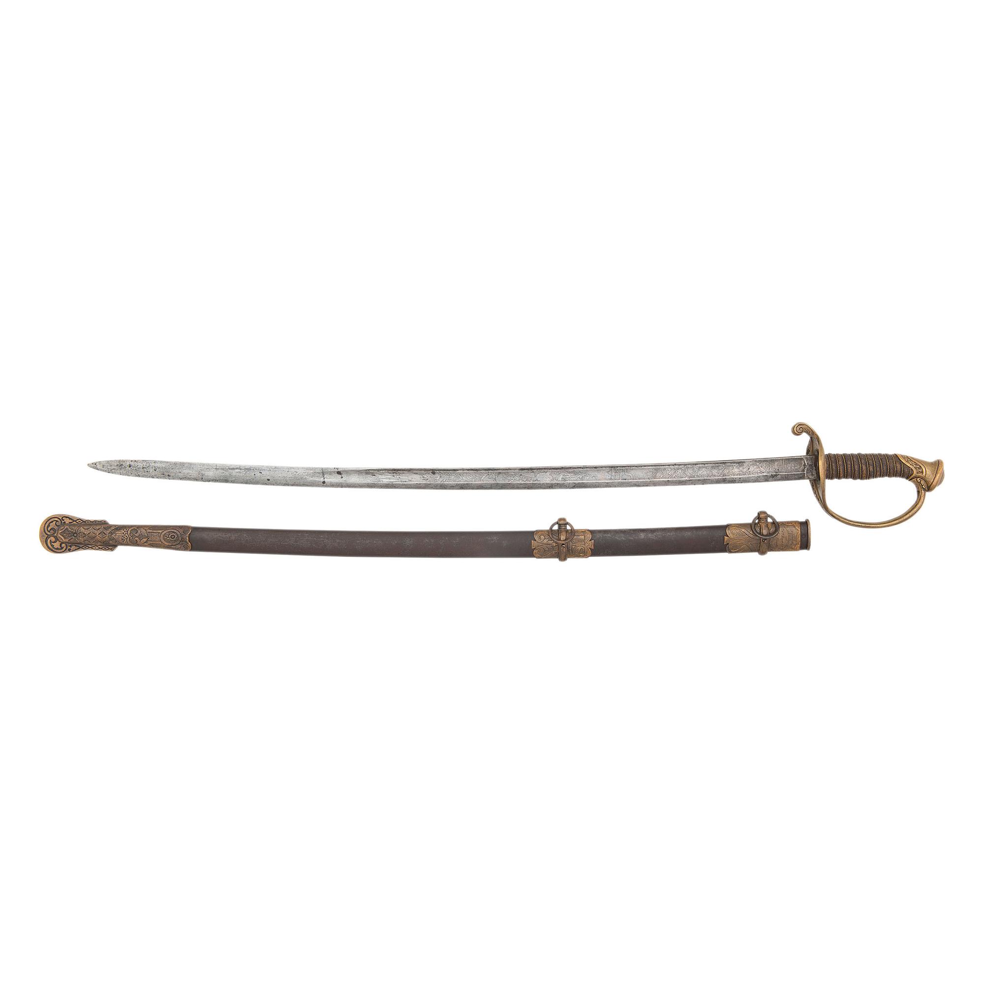 Roby Model 1850 Foot Officers Sword in 1850 Staff & Field Scabbard Presented to Lt. Col. Henry Merwin - 27th Connecticut Volunteers - KIA at Gettysburg