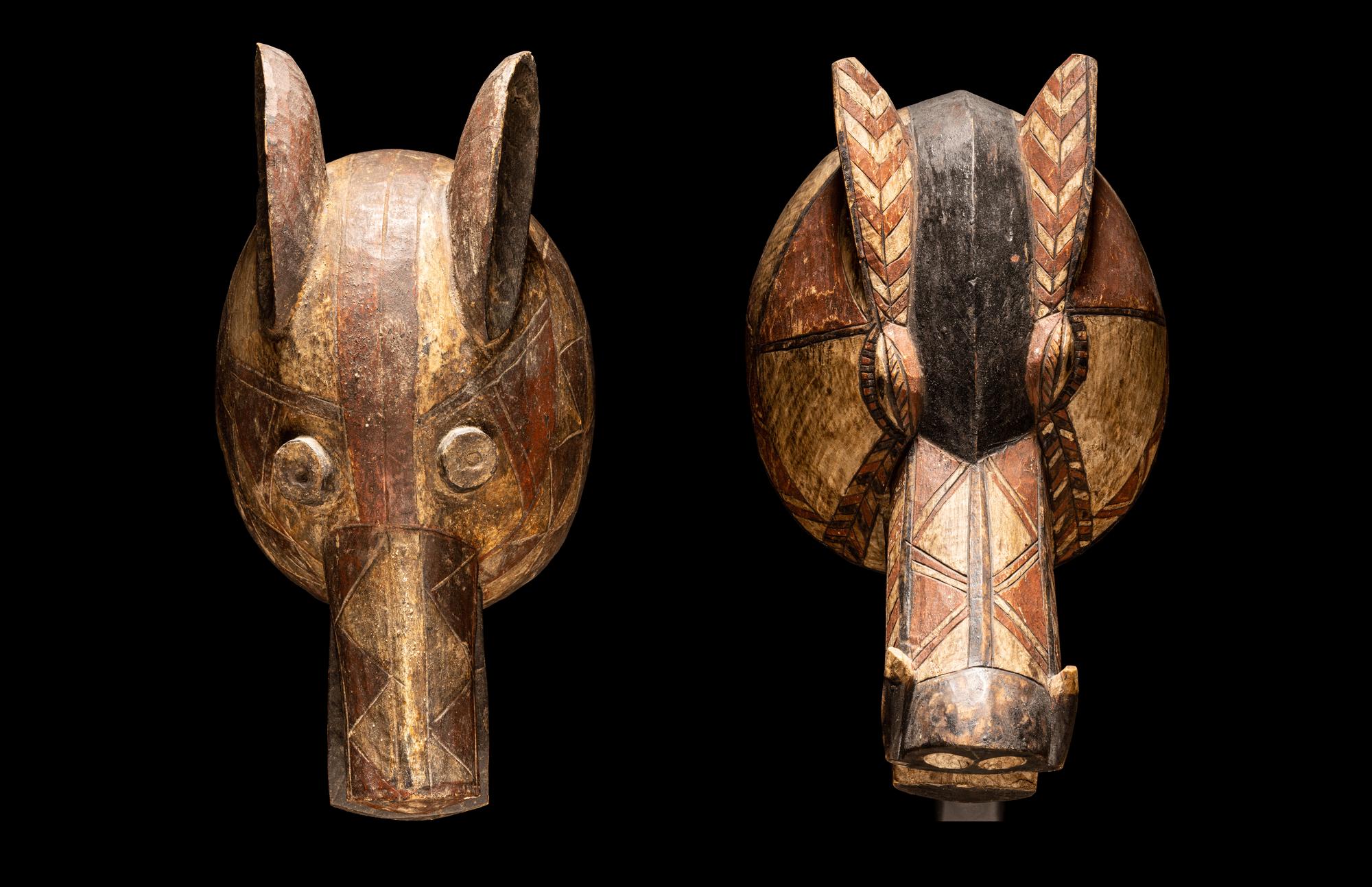 Two Mossi Wood Warthog Helmet Masks