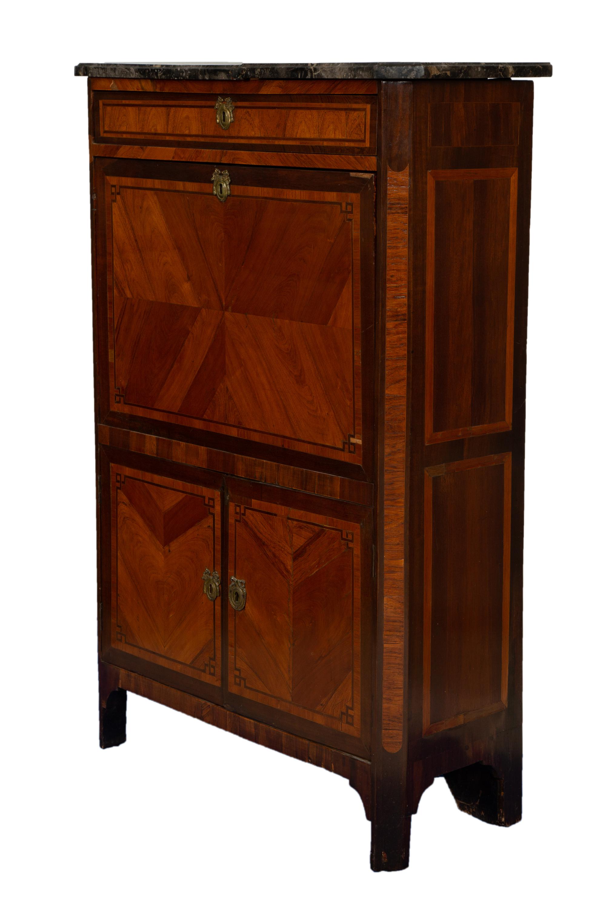 A French Empire Style Mahogany Marble-Top Secrétaire à Abbatant