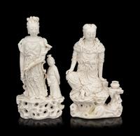 Two Chinese Blanc-de-Chine Porcelain Figures of Guanyin