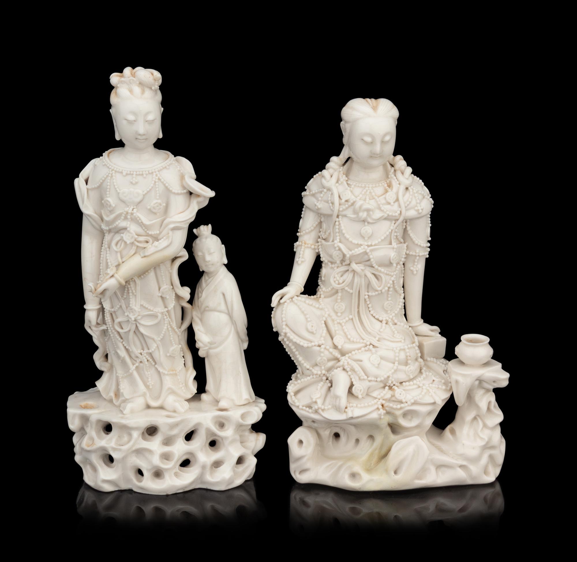 Two Chinese Blanc-de-Chine Porcelain Figures of Guanyin