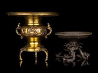 Two Japanese Bronze Flower Pots, Usabata