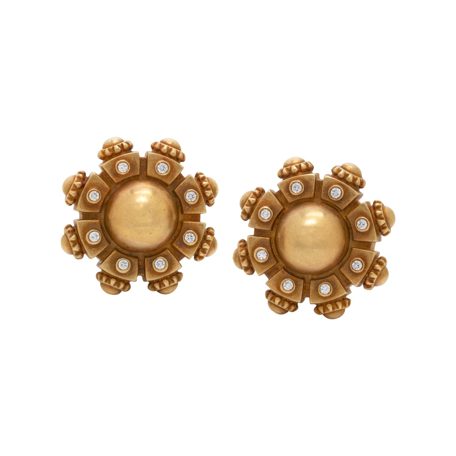 KIESELSTEIN-CORD, YELLOW GOLD AND DIAMOND EARCLIPS