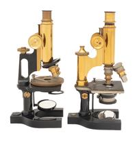 Two Bausch & Lomb Brass and Black Lacquered Microscopes