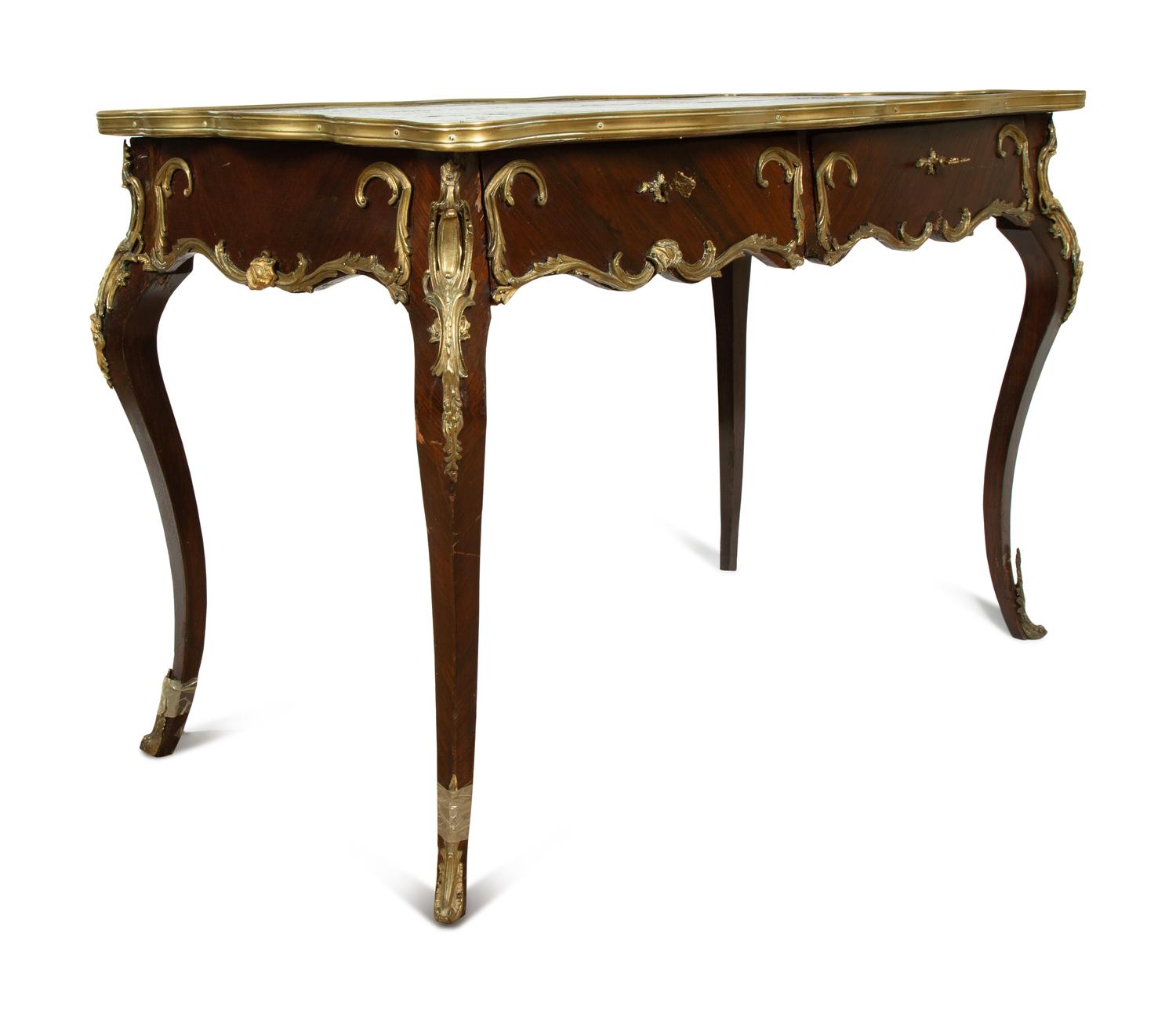 A Louis XV Style Gilt Bronze Mounted and Leather Inset Writing Desk — 19TH CENTURY
