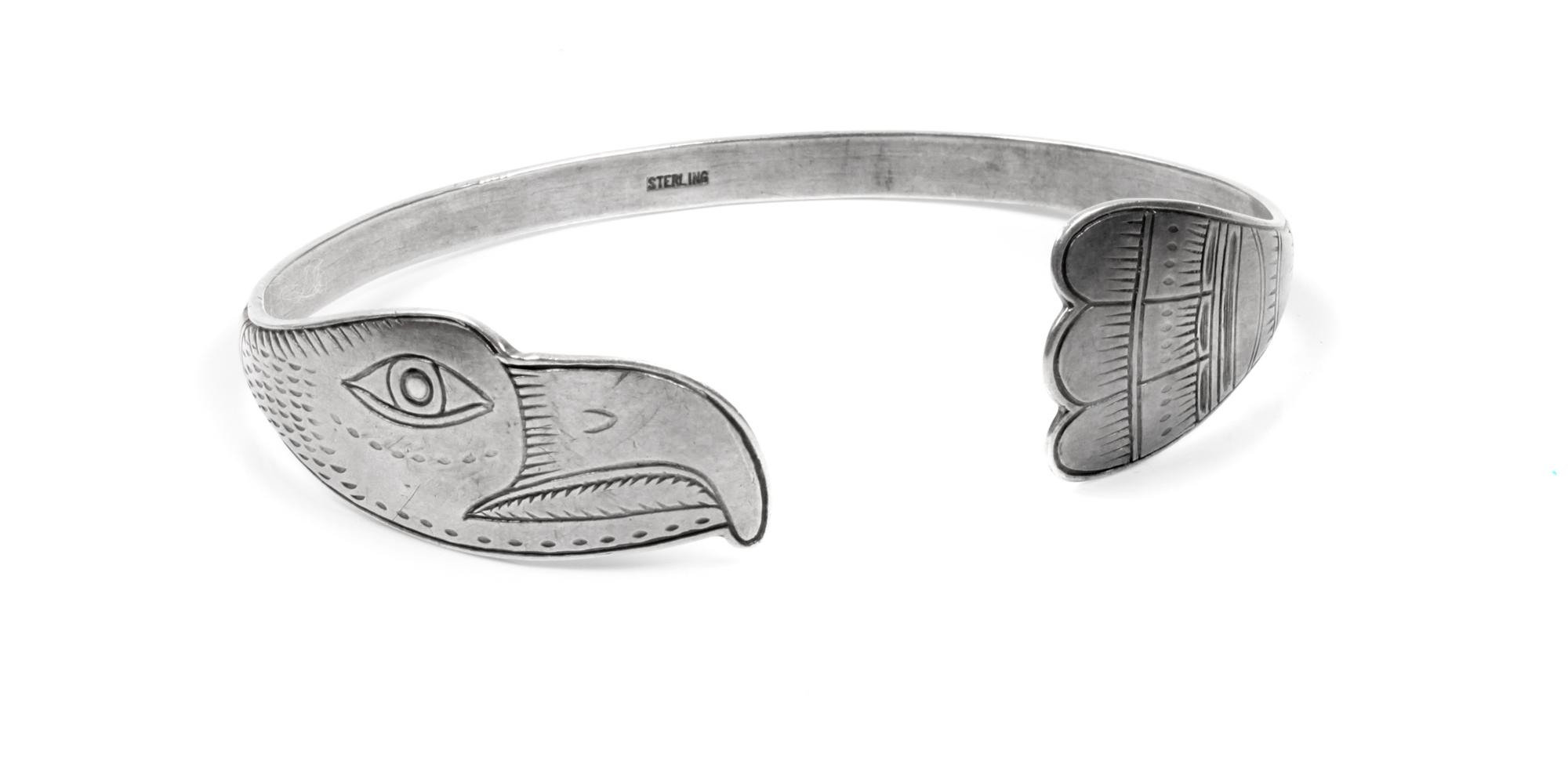 Northwest Coast Silver Bracelet Length 6 3/4 x opening 7/8 x width 5/8 inches