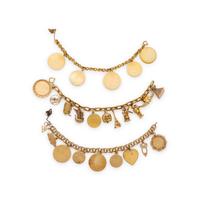 COLLECTION OF YELLOW GOLD CHARM BRACELETS