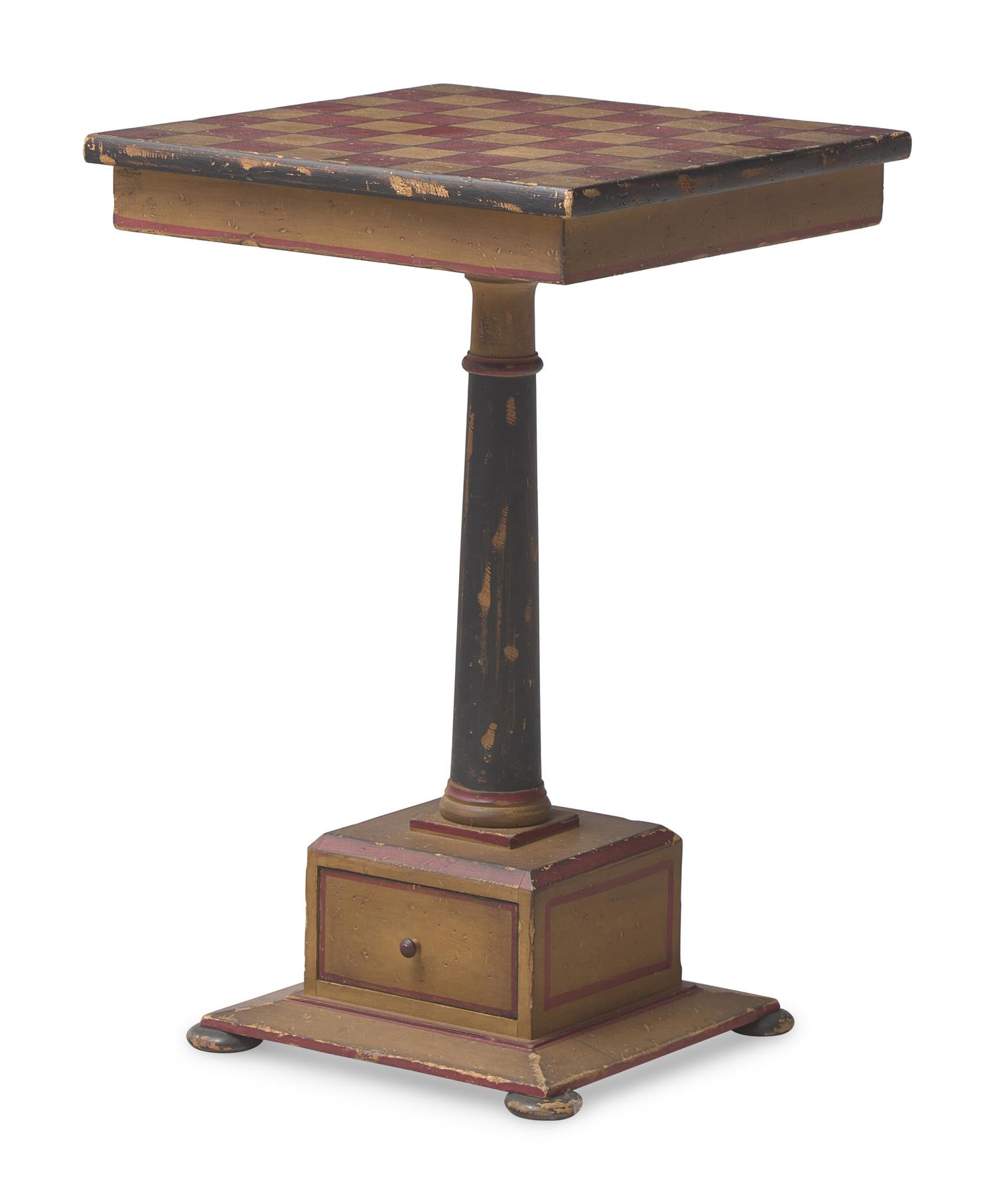 A Painted Checker-Board Top Pedestal Table