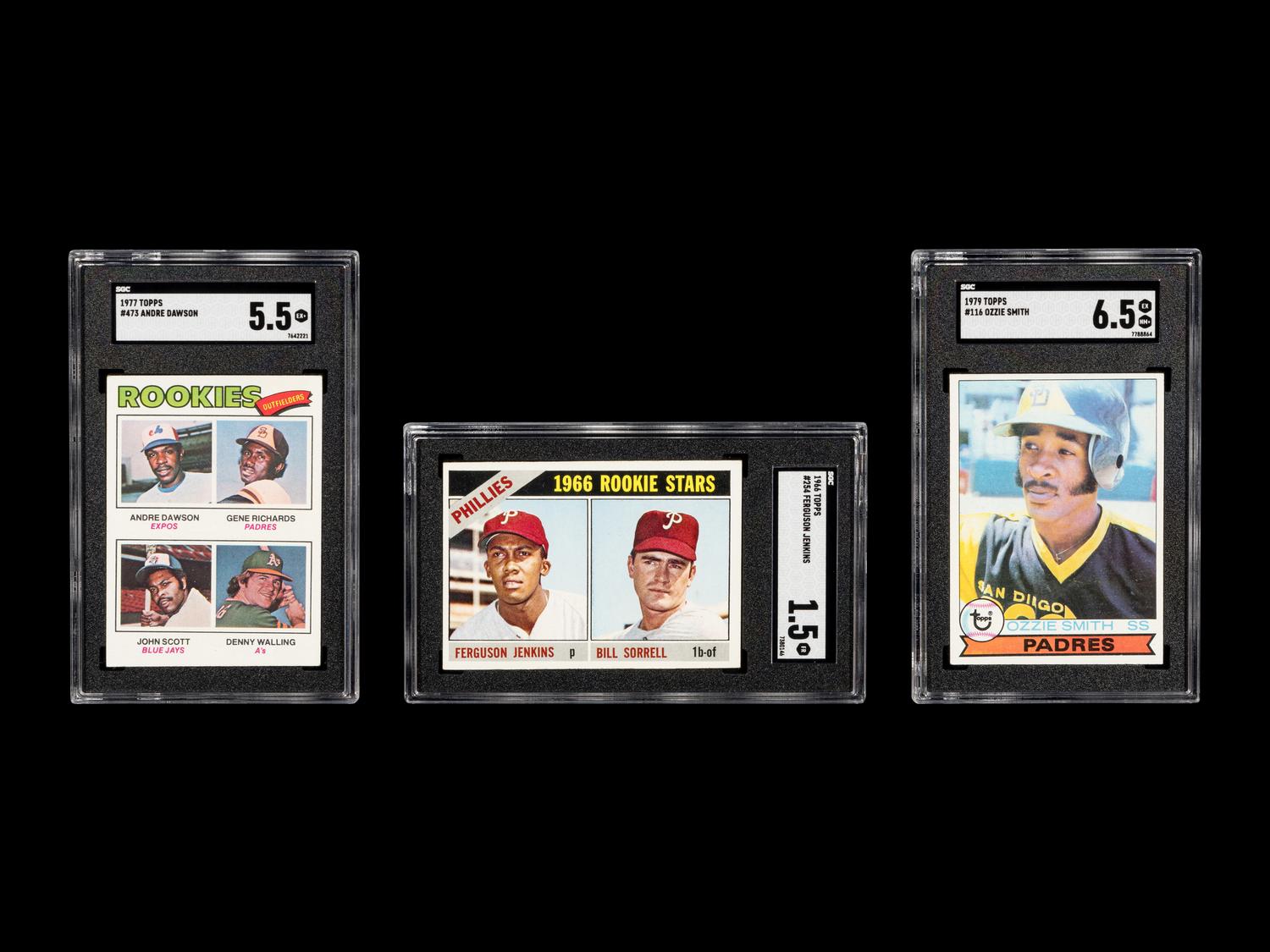 A Group of 12 Hall of Fame Rookie Baseball Cards (Carlton Fisk, Steve Carlton, Ozzie Smith, Andre Dawson, Paul Moiltor / Alan Trammell, Jack Morris, George Brett, Fergie Jenkins, Jim Catfish Hunter),