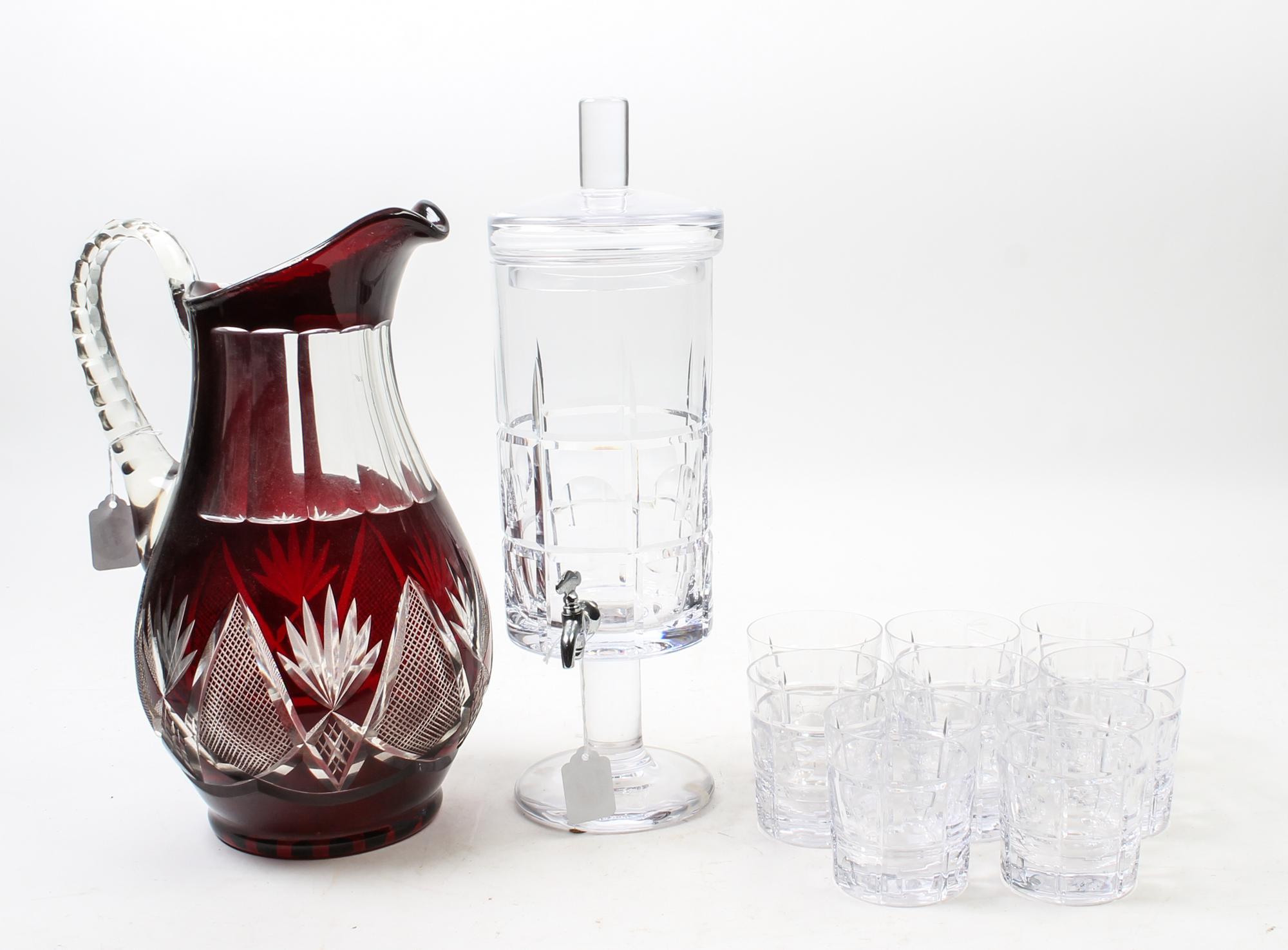 A Sevres Molded Glass Liquor Service Height of dispenser 16 inches.